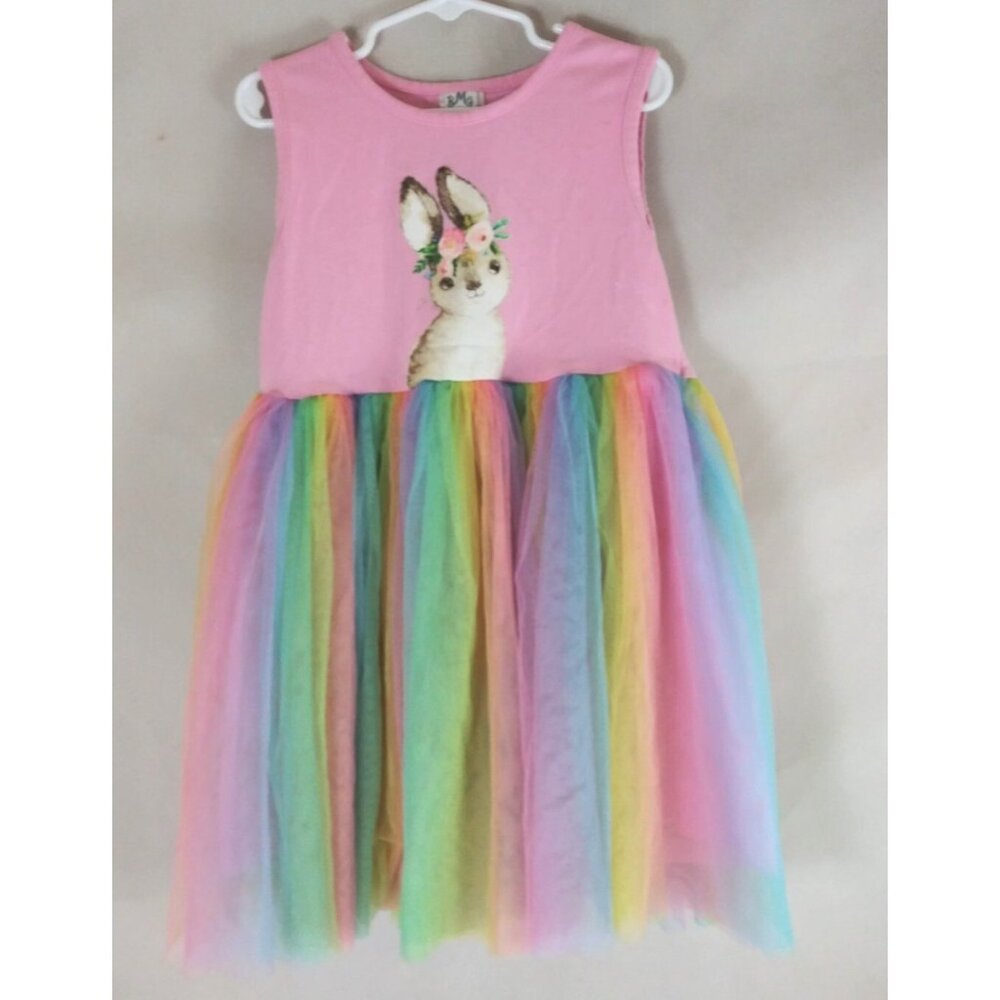 BMG Pink Bunny Rabbit Dress With Rainbow Lace Skirt Girls Size 3XL
